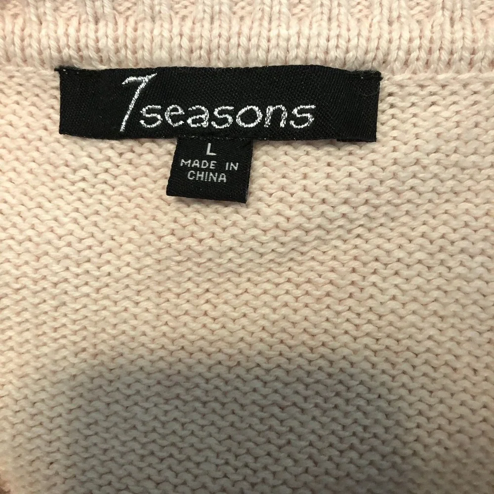 7‎ Seasons Womens Pink Sweater Embroidered Floral Design Long Sleeves Blend Sz L